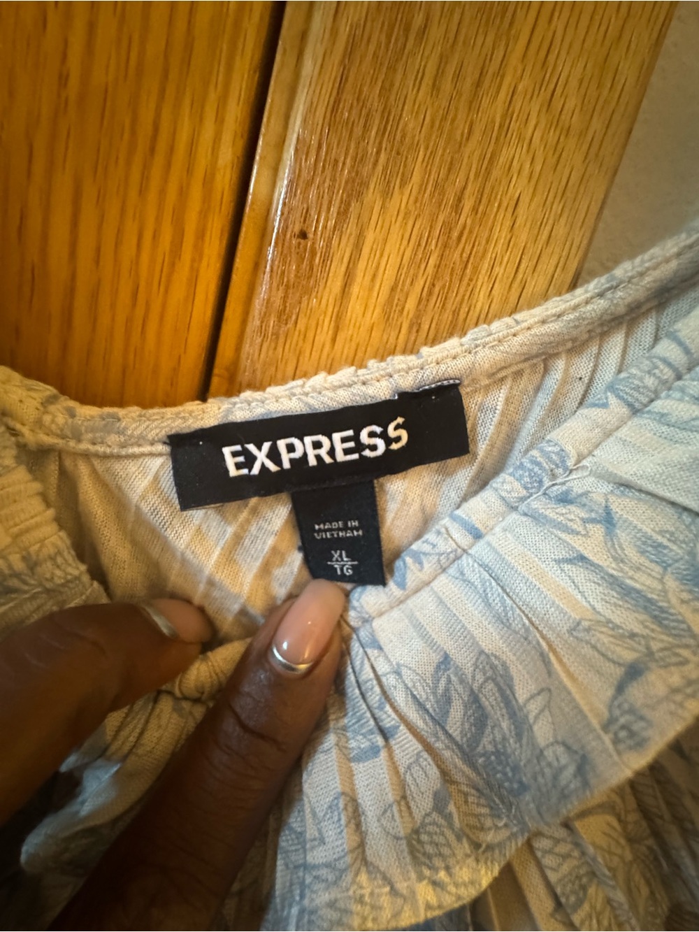 Express Light Blue Ruffle Neck Blouse - Picture 2 of 4